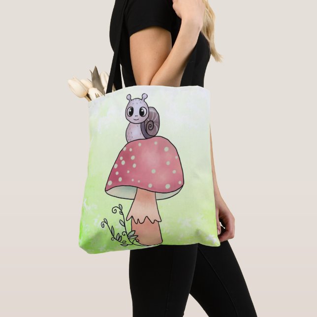 mushroom with snail tote bag (Close Up)