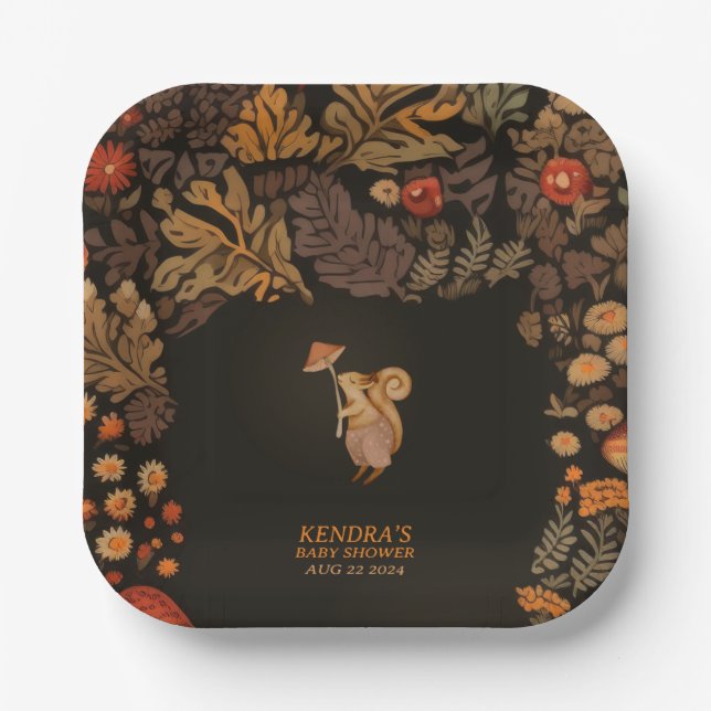 Mushroom Woodland Animal Baby Shower Paper Plate (Front)