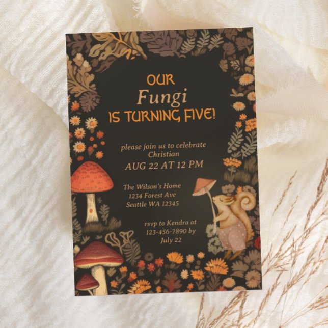 Mushroom Woodland Animal Boys Fifth Birthday Invitation (Creator Uploaded)