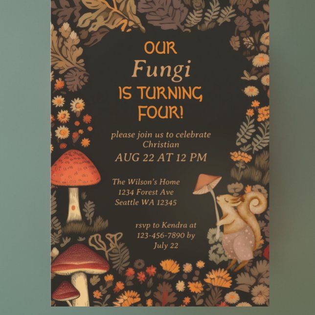Mushroom Woodland Animal Boys Fourth Birthday Invitation (Creator Uploaded)