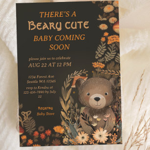 Mushroom Woodland Bear Cub Forest Baby Shower Invitation