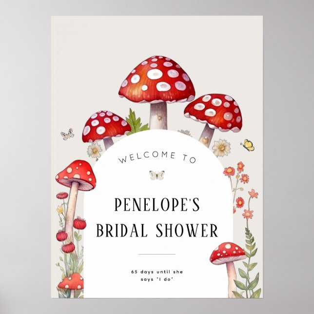 Mushroom Woodland Cottage Bridal Shower Welcome Poster (Front)