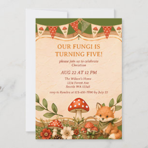 Mushroom Woodland Fox Boys Fifth Birthday Invitation