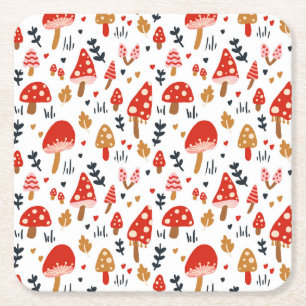Mushroom Woodland Kathrin Legg Red Mushroom Party Square Paper Coaster