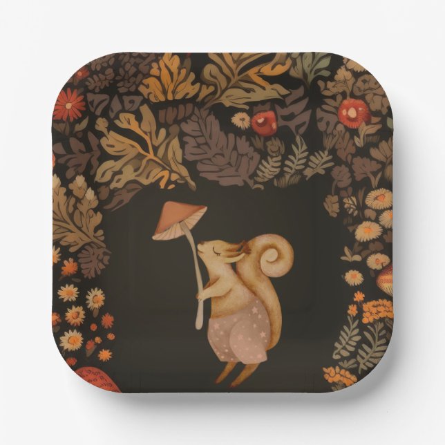 Mushroom Woodland Squirrel  Paper Plate (Front)
