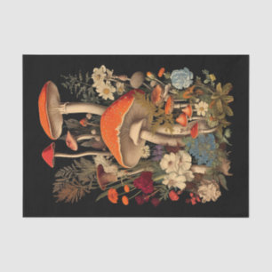 Mushrooms Among Pretty Flowers Illustration Tissue Paper