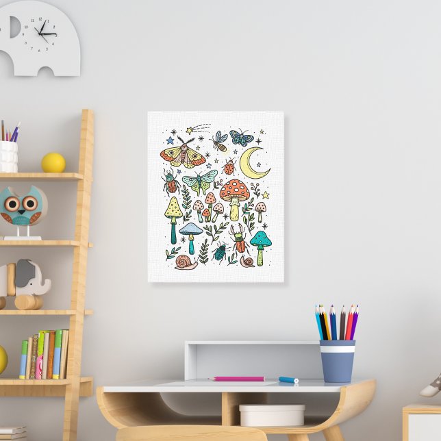 Mushrooms and Bugs Night Forest Kids Room Canvas Print (Creator Uploaded)