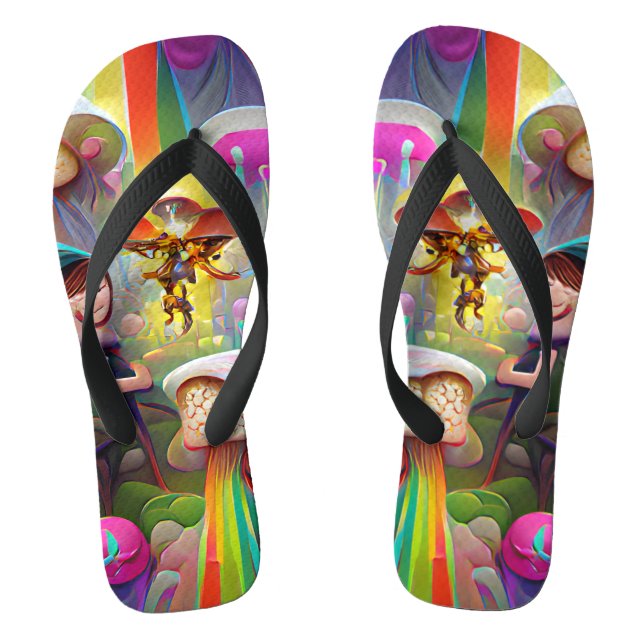 Mushrooms and Faeries Custom Created Flip Flops (Footbed)