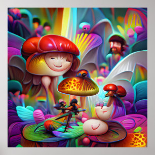 Mushrooms and fairies cartoon artwork   poster