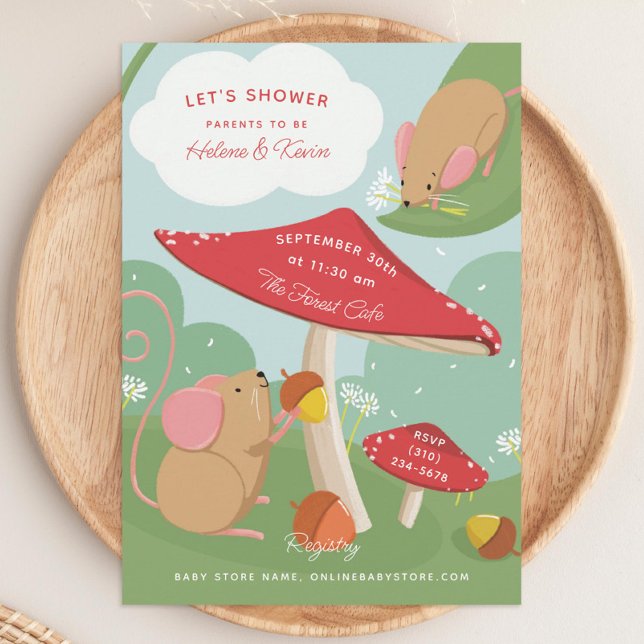 Mushrooms and Field Mice Woodland Baby Shower Invitation (Creator Uploaded)