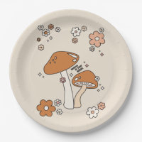 Mushrooms And Flowers Earth Tones Beige Retro 70s