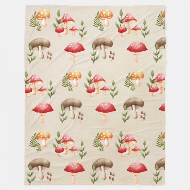 Mushrooms and Forest Foliage Fleece Blanket (Front)