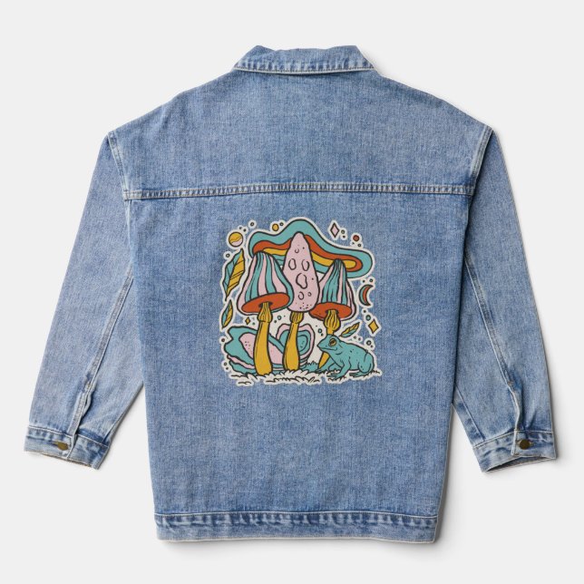 Mushrooms and Frog Denim Jacket (Back)