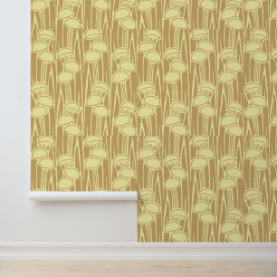 Mushrooms And Grass Pattern Wallpaper