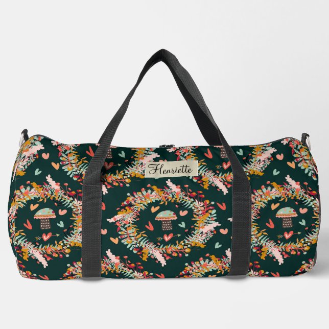 Mushrooms and Hearts Joyful Duffle Bag (Front)