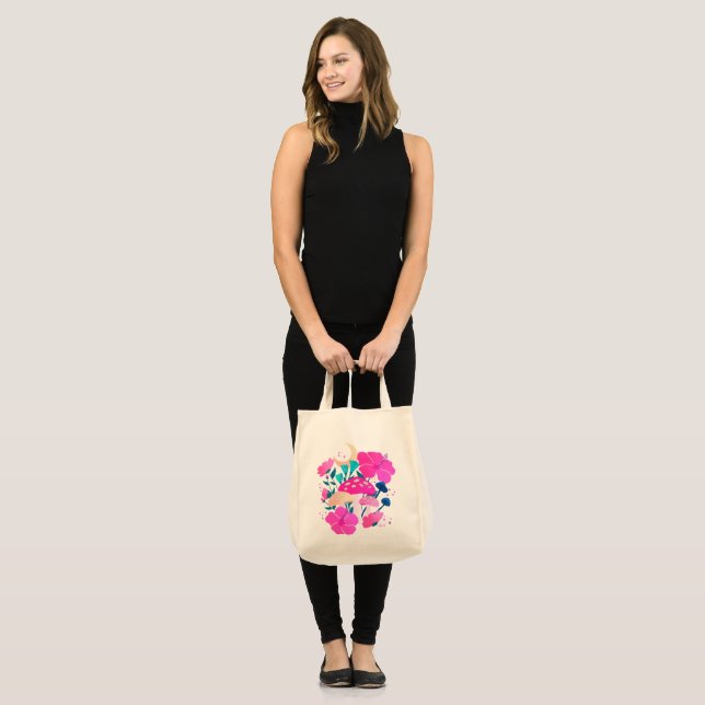 Mushrooms and Hibiscus Moonlight Dreams Tote Bag (Front (Model))