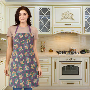 Mushrooms and leafy greens purple apron