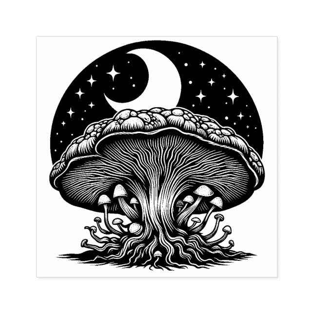 Mushrooms and Moon Rubber Stamp   (Imprint)