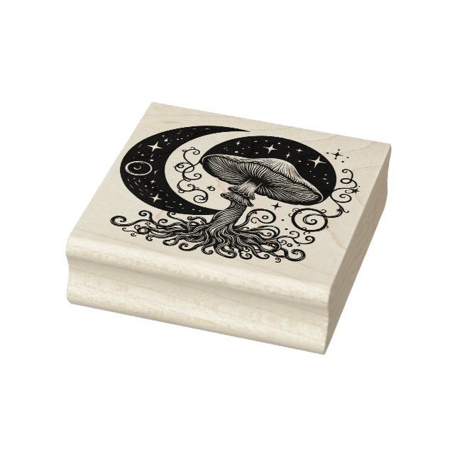 Mushrooms and Moon Rubber Stamp   (Stamp)