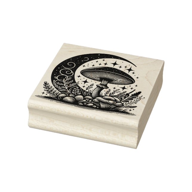 Mushrooms and Moon Rubber Stamp   (Stamp)