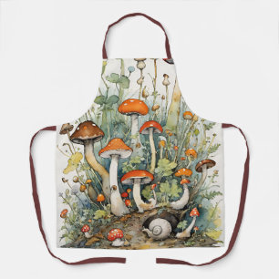Mushrooms and Snails nature lovers mushroom art    Apron