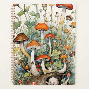 Mushrooms and Snails nature lovers mushroom art Planner