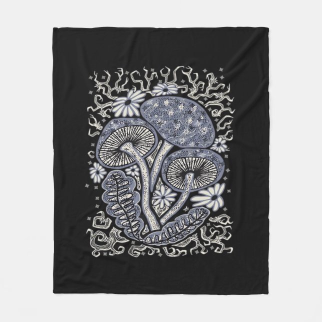 Mushrooms And Whimsigoth Fleece Blanket (Front)