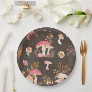 Mushrooms and wild flowers  paper plate
