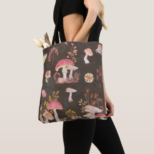 Mushrooms and wild flowers tote bag