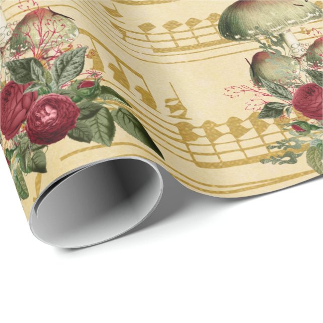 Mushrooms Antique Peony Purple Song Music Notes Wrapping Paper (Roll Corner)