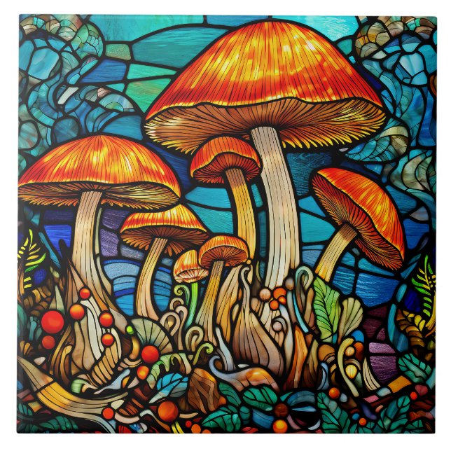 Mushrooms Art Ceramic Tile (Front)