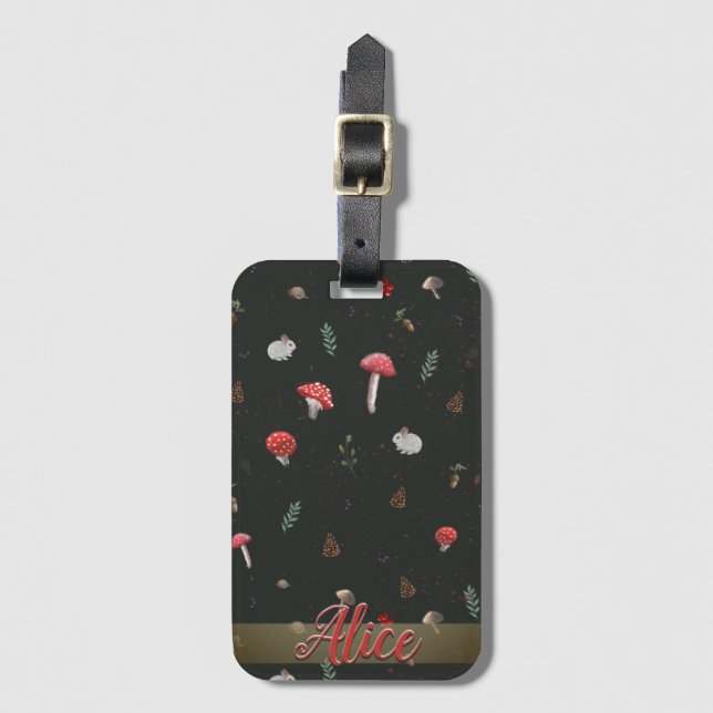 Mushrooms autumn soft pattern_dark luggage tag (Front Vertical)
