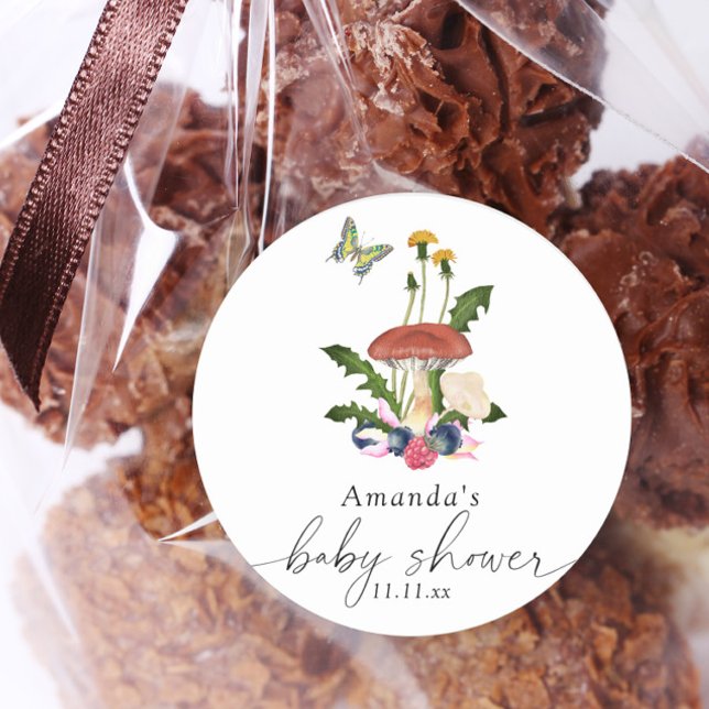 Mushrooms baby shower classic round sticker (Creator Uploaded)