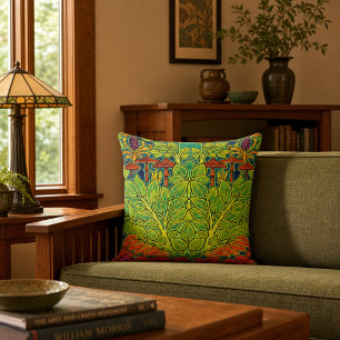 Mushrooms Bird Retro Art Nouveau Pattern by Voysey Cushion