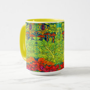Mushrooms Bird Retro Art Nouveau Pattern by Voysey Mug
