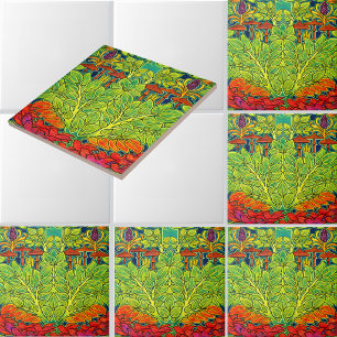 Mushrooms Bird Retro Art Nouveau Pattern by Voysey Tile