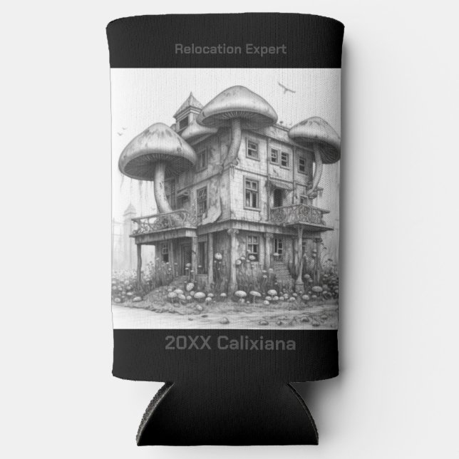 Mushrooms Black and white Seltzer Can Cooler (Front)