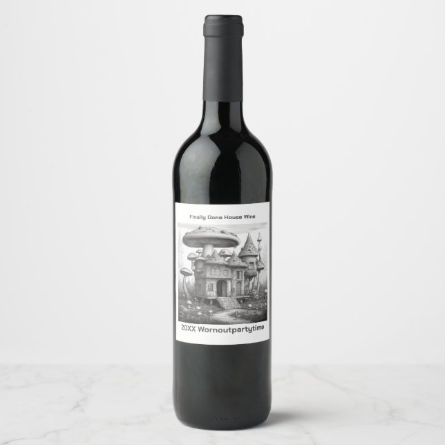Mushrooms Black and white Wine Label (Front)