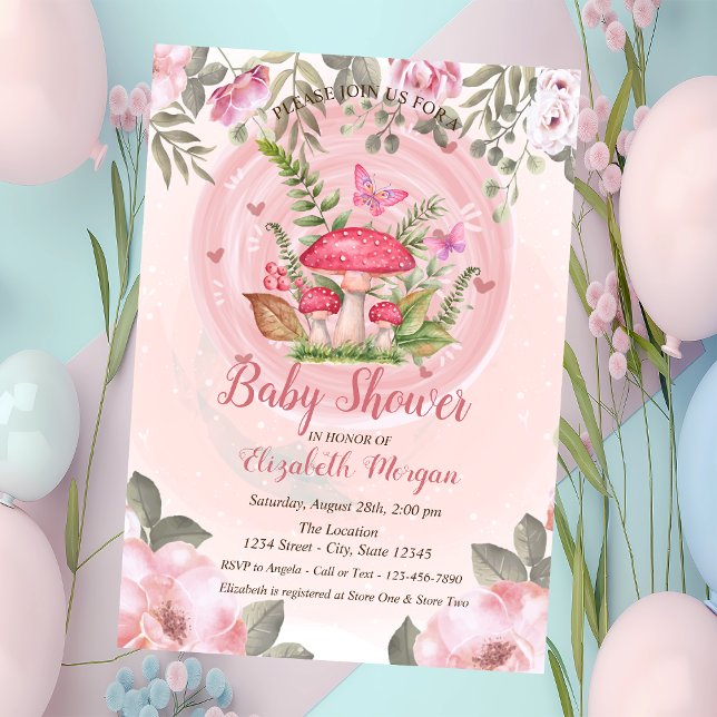 Mushrooms Butterflies Floral Baby Shower Invitation (Creator Uploaded)