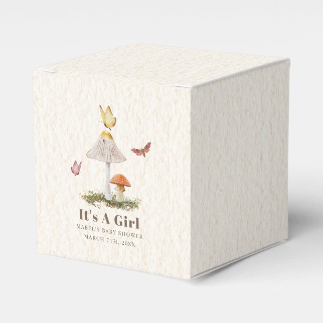 Mushrooms Butterflies Woodland Girl Baby Shower  Favour Box (Front Side)