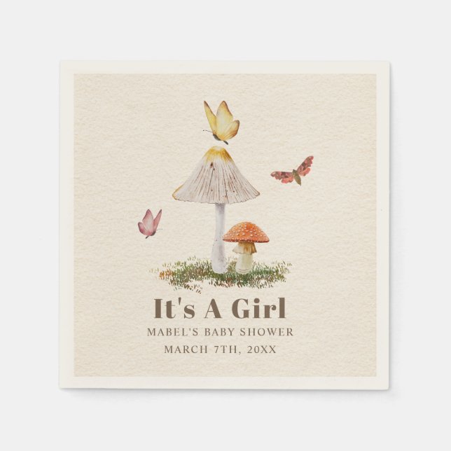Mushrooms Butterflies Woodland Girl Baby Shower Na Napkin (Front)