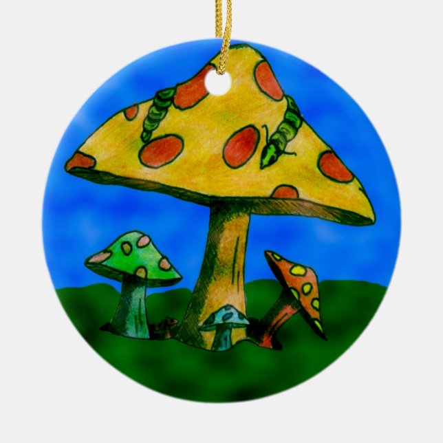 Mushrooms Ceramic Tree Decoration (Front)