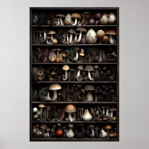 Mushrooms Collection In Moss, Fall Woodland Poster