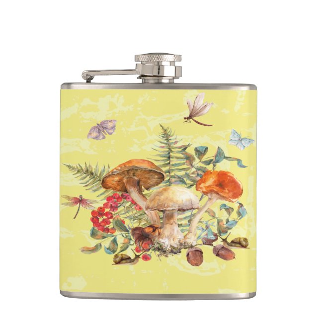 Mushrooms, Dragonflies, Moths & Snails Hip Flask (Front)
