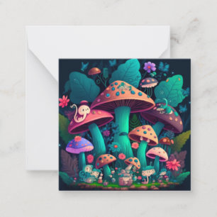 Mushrooms elfs  in the field    card