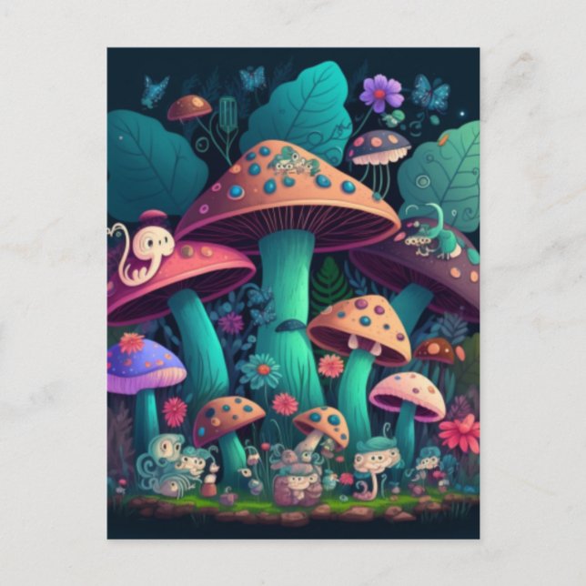Mushrooms elfs  in the field    postcard (Front)