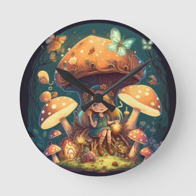 Mushrooms elfs  in the field   round clock (Front)