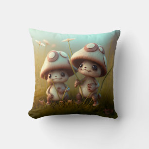 Mushrooms elfs  in the field throw pillow