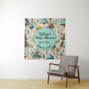 Mushrooms Fairyland Baby Shower Welcome Backdrop Tapestry