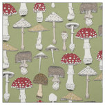 mushrooms fern green fabric